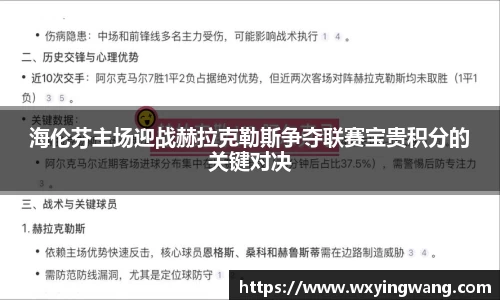 海伦芬主场迎战赫拉克勒斯争夺联赛宝贵积分的关键对决